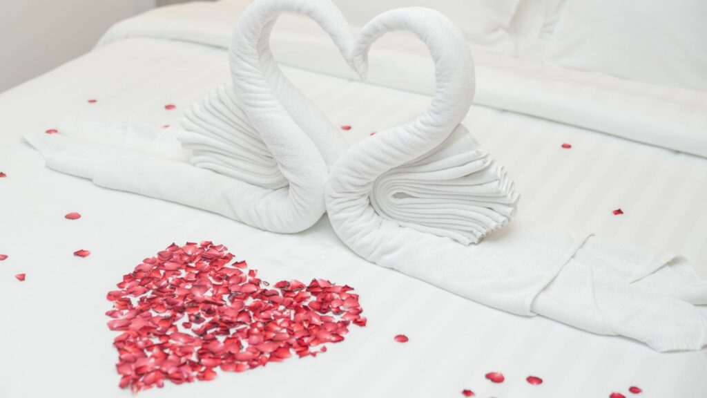 Heart design in the bed for honeymoon