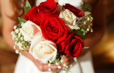 A beautiful red and white roses floral bouquet