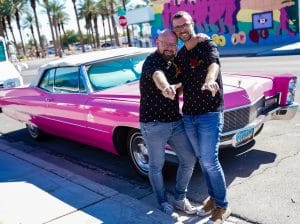 LGBTQ Wedding With Pink Vintage Car
