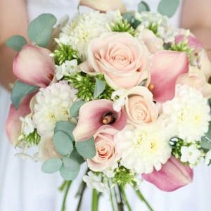 Pink Wedding Bouquet and Boutonniere