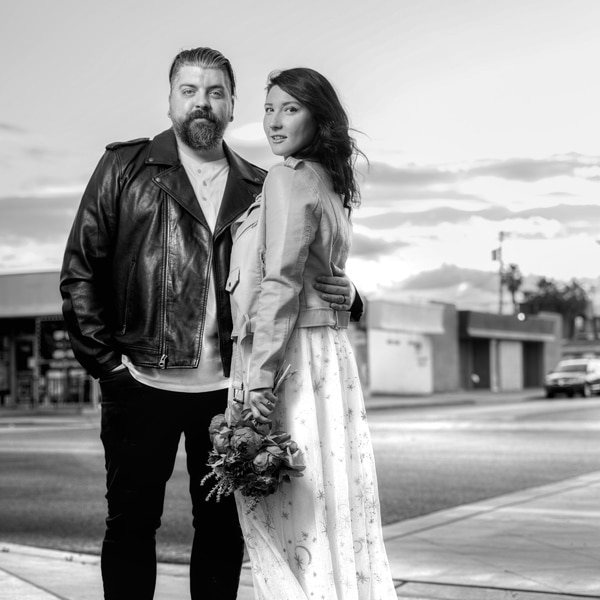 Wedding couple outdoor street photo