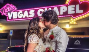 Neon Sign Kiss at the Little Vegas Chapel