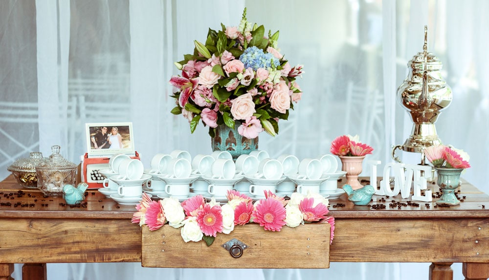 Table full of wedding favors