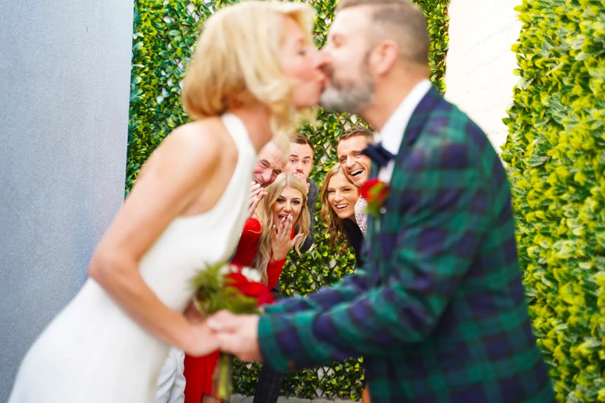 Couple Kissing on Wedding Day at the Little Vegas Chapel